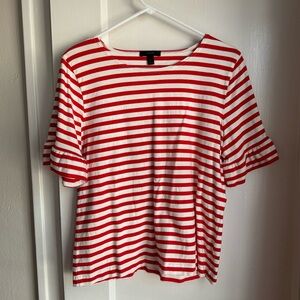 J. Crew Red Striped Ruffle Sleeve Top